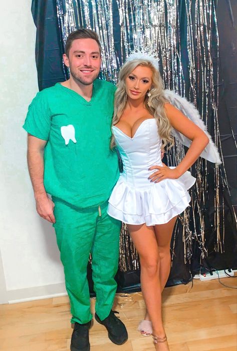 Halloween Costumes Couples Fairy, Fairy Costume Couple Halloween, Tooth Fairy Costume College, Tooth And Tooth Fairy Costume, Fairy Couple Costume Halloween, Dentist Halloween Costume, Dentist And Tooth Fairy Couple Costume, Couples Fairy Costumes, Couple Fairy Costume