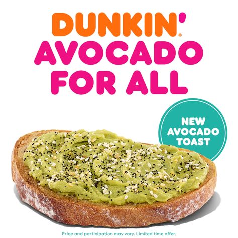 Avo for All: Dunkin’ Introduces Avocado Toast | Dunkin' Avocado And Tomato Toast, Tomato Toast, Avocado And Tomato, Avo Toast, Frozen Coffee, Bagel Seasoning, Grape Salad, Cold Foam, Coffee And Donuts