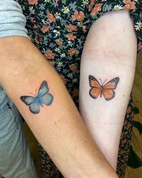 Niece Tattoo, Avocado Tattoo, Monarch Butterfly Tattoo, Partner Tattoos, Maching Tattoos, Blue Butterfly Tattoo, Behind Ear Tattoos, Tattoo Couple, Tattoos With Kids Names