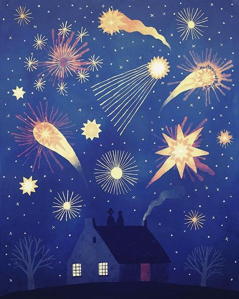 Night Illustration, New Year Illustration, Star Illustration, Arte Inspo, Childrens Illustrations, The Night Sky, Children's Book Illustration, Illustration Inspiration, Children Illustration