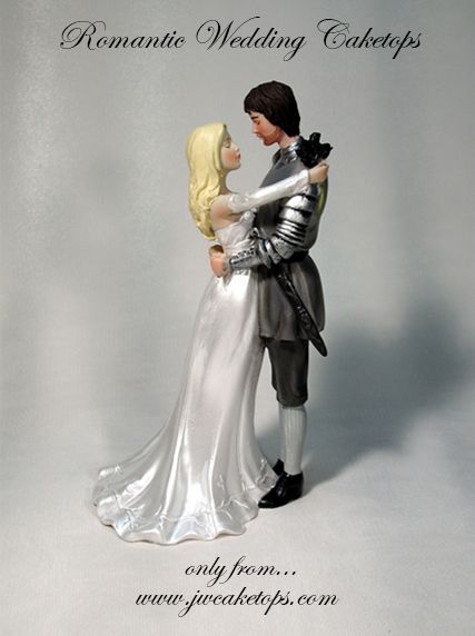 Fantasy Wedding Cake, Cake Topper Princess, Nerd Wedding, Bride And Groom Cake Toppers, Fantasy Cake, Knight In Shining Armor, Wedding Gowns Mermaid, Wedding Topper, Evening Wedding