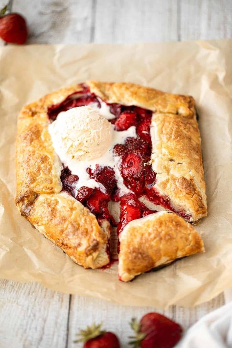 Strawberry Galette - Ahead of Thyme Frozen Pie Crust Recipes, Strawberry Galette Recipe, Cooking Vibes, Strawberry Tart Recipe, Strawberry Galette, Tart Strawberry, Buttery Flaky Pie Crust, Strawberry Tarts, Store Bought Pie Crust