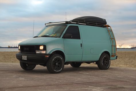 04' GMC Safari AWD, Rynoliner, lifted, BFG AT KO2, Solar, Roof rack Ladder, Seafoam Safari Gmc Safari Camper Conversion, Lifted Van, Chevy Astro Van, Suv Camper, Staircase Outdoor, Astro Van, Camper Trailer Remodel, Coral Bleaching, Tiny Trailers