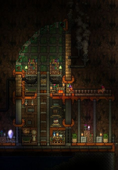 Underground Terraria Base, Terraria Steampunk House, Terraria Cavern House, Terraria Underground House, Terraria Base Ideas, Terraria Castle, Terraria Base, Terraria Houses, Terrarium Base