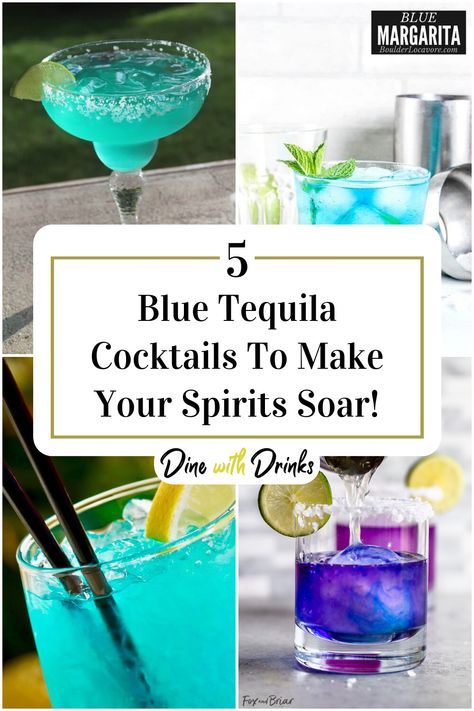 Collage of 4 blue tequila cocktails. Tequila And Blue Curacao Drinks, Turquoise Drinks Cocktails, Blue Tequila Cocktails, Blue Tequila Drinks, Hibiscus Cocktail, Tequila Mixed Drinks, Coconut Tequila, Blue Tequila, Cocktail Recipes Tequila