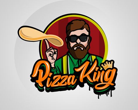 Logo Pizza King on Behance Pizza Logo Ideas Creative, Pizza Logo Design Ideas, Shawarma Logo, Rj King, Pizza King, Pizzeria Design, Pizza Cartoon, Creative Pizza, Pizza Branding