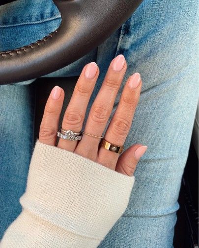 Short Round Pointy Nails, Short Nail Bed Shape, Extra Short Nails Almond, Nail Shape Almond Short, Short Natural Coffin Shape Nails, Short Almond Nails Natural Color, Rounded Pointy Nails, Short Almond Nails Opi Bubble Bath, Gel Extension Nails Almond Short