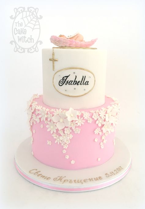 Pink Baby Shower Cake with a Baby Angel Pink Baptism Cake, Angel Baby Cake, Pink Christening Cake, Bolo Red Velvet Receita, Baby Dedication Cake, Girl Baptism Party, Baptism Cake Girl, Comunion Cake, Dedication Cake