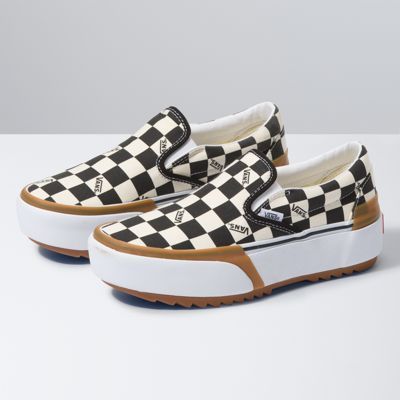 Platform Vans Outfit, Vans Slip On Platform, Fancy Footwear, Platform Vans, Vans Checkerboard, Vans Store, Air Shoes, Breakfast Sweets, Bling Shoes