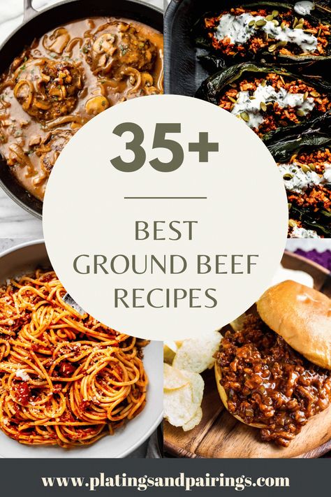 Have a package of ground beef to use up? Here are 35+ amazingly delicious ground beef recipes to try out. From pasta recipes, to soups, appetizers and more! Ground Beef Fancy Dinner, Beef Crumbles Recipes, Ground Beef Gourmet Recipes, Ground Angus Beef Recipes, Kobe Ground Beef Recipes, Ground Beef And Bread Recipes, Ground Beef Recipes Grill, Unusual Ground Beef Recipes, Fall Dinner Ideas Ground Beef