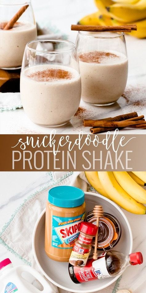 Snickerdoodle Protein Shake | Drinks | Oh So Delicioso Simple Protein Shake Recipes, Protein Shake Drinks, Easy Protein Shakes, Shake Recipes Healthy, Shake Protein, Recipes Healthy Breakfast, Protein Shake Recipe, Healthy Protein Shakes, Vanilla Protein Shakes