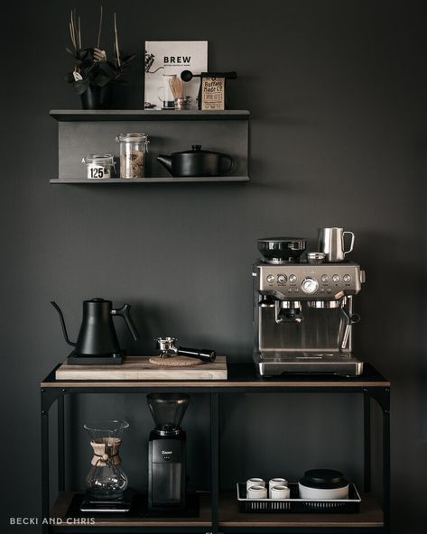 At Home Coffee Station Tour — becki and chris Koffie Stations, Coffee Bar Ideas Kitchen, Kaffe Station, Coffee Bar In Kitchen, Bar In Kitchen, Kaffe Bar, Coffee Bar Ideas Kitchen Counter, Coffee Station Kitchen, Coffee Counter