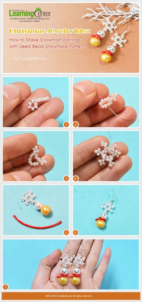 How to Make Snowman Earrings with Seed Bead Snowflake Pattern Things To Make With Seed Beads, Seed Bead Snowflake, Bead Bracelets Diy, How To Make Snowman, Beaded Snowman, Make Snowman, Seed Bead Bracelets Diy, Snowman Earrings, Beaded Snowflakes