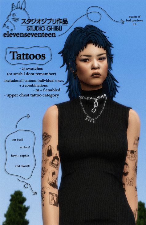 Sims4 Cc Studio Ghibli, Maxis Match Tattoos Sims 4 Cc, Ghibli Sims 4, Studio Ghibli Sims 4, Studio Ghibli Sims 4 Cc, Sims 4 Ghibli Cc, Sims 4 Studio Ghibli Cc, Ts4 Cc Tattoos, Ts4 Tattoos