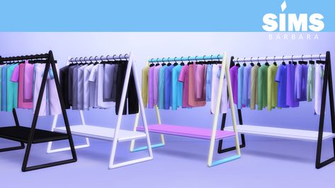 Clothing Rack Cc Sims 4, Sims Bedroom, Sims 4 Clutter, Functional Clothing, Thrifted Outfits, Clothes Rail, Sims4 Cc, Cc Sims, Hanging Clothes