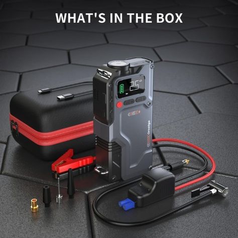 Hop over to Amazon and get a deal on this Portable Car Jump Starter & Air Compressor. This jump starter is compact design but features with car battery jumper start, tire inflation, tire pressure detection, power bank, emergency lighting functions. A nice portable jump box to have for emergencies to bring you peace of mind Grocery Essentials, Jump A Car Battery, Car Tips, Car Starter, App Home, Flat Tire, Emergency Lighting, Sit Back And Relax, Fashion Toys