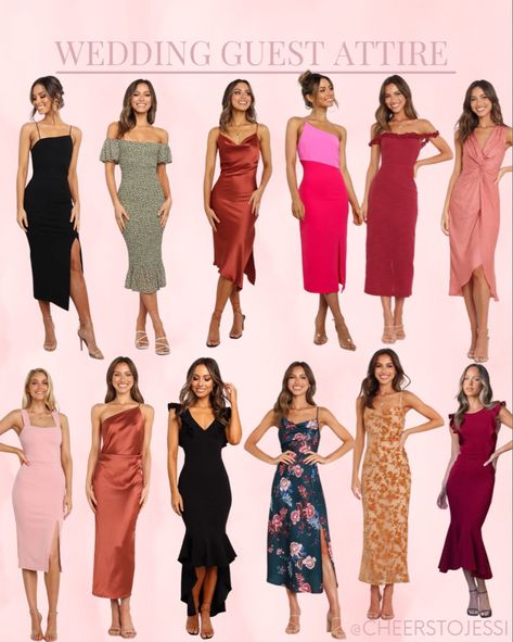 Dress Outfits To Wear To A Wedding, What To Wear For Wedding Guest, Formal Guest Wedding Dress Summer, Rustic Outfit For Women Wedding Guest, Wedding Guest Dress Semi Formal Summer, Casual Cocktail Wedding Attire, Summer Wedding Outfit Guest Cocktail, Spring Wedding Attire For Women, Wedding Guest Outfit Dress