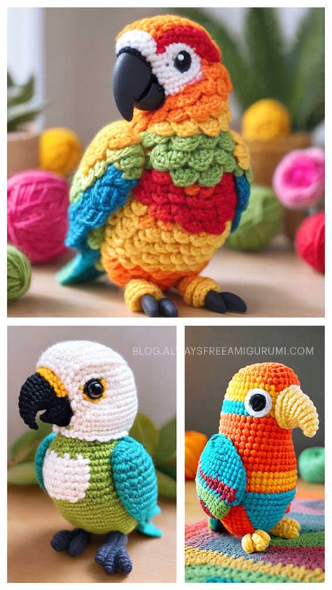 Amigurumi Parrot Crochet Free Pattern Crochet Parrot Free Pattern, Amigurumi Parrot, Charm Crochet, Crochet Parrot, Crochet Bird, Crochet Bird Patterns, Crochet Butterfly Pattern, Crochet Decor, Crochet Toys Free