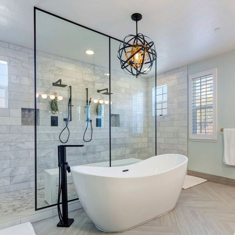 bathroom design, bathroom with shower, doorless shower Walk In Shower Ideas, Walk In Showers, Large Bathroom, Shop House Ideas, Bathroom Remodel Shower, Dream House Rooms, Bathroom Update, Bathroom Redo, Large Bathrooms