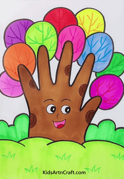 Hand Tree House Drawings For Kids - Kids Art & Craft Hand Tree Drawing, Sketch For Kids, Tree Drawing For Kids, Tree House Drawing, Finger Painting For Kids, Drawing Pictures For Kids, House Drawing For Kids, House Drawings