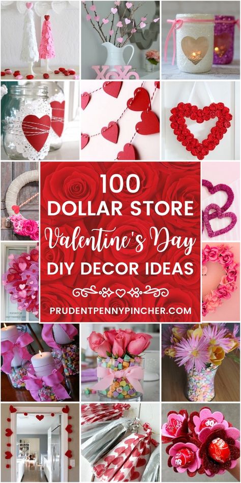 Decorate for less with these dollar store Valentine's Day decorations. From valentine’s day wreaths and valentine’s day centerpieces, there are plenty of valentine’s day decor ideas for your home. #valentinesday #valentine #diy #crafts #homedecor Valentijnsdag Diy, Quotes Valentines Day, Pinterest Valentines, Saint Valentin Diy, Diy Valentines Day Wreath, Valentine Wreath Diy, Valentines Bricolage, Valentine Centerpieces, Valentine's Day Decorations