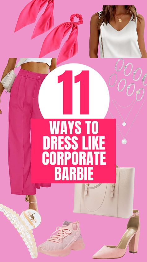 Office Barbie Costume, Business Barbie Costume, Corporate Barbie Outfits, Business Barbie Outfit, Barbie Work Outfit, Barbie Outfit Ideas For Women Casual, How To Dress Like Barbie, Teacher Barbie Costume, Barbie Outfits Spirit Week