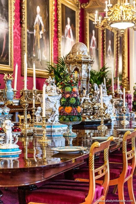 Royal Feast Aesthetic, Buckingham Palace Aesthetic, London Palace, Royal Feast, Table Fountain, London Residence, State Room, Royal Collection Trust, Palace Interior