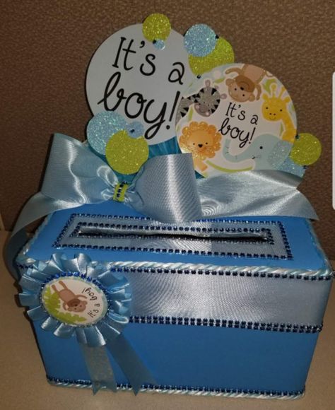 On a budget? Dollar Tree Baby Shower Card Box! Baby Shower Card Box Ideas, Baby Shower Card Box Diy, Tree Baby Shower, Baby Shower Card Box, Diy Card Box, Baby Shower Gift Box, Shower Box, Baby Shower Crafts