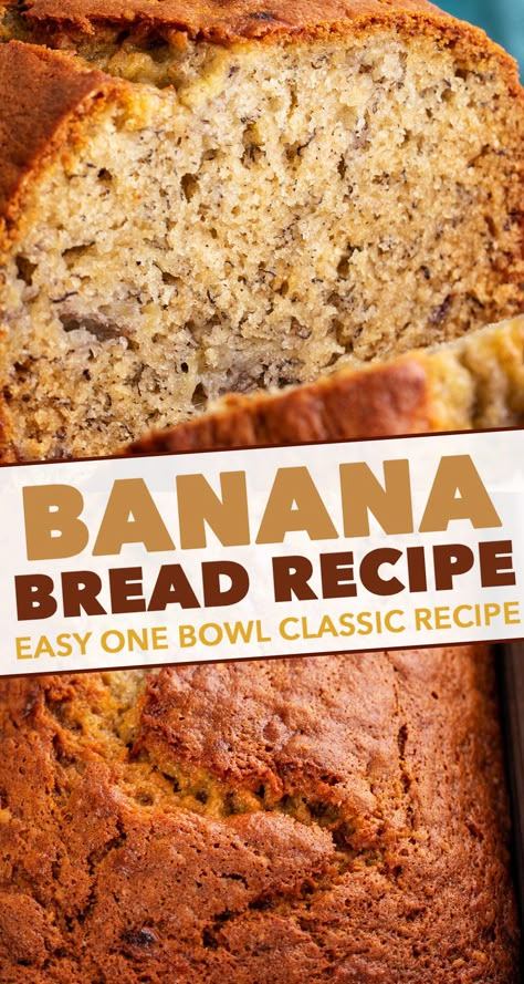 Banana Bread Recipe One Bowl, Banana Walnut Bread Recipe Moist Easy, No Nut Banana Bread Recipe, Quick Banana Bread Easy, Easy Banana Bread Recipe 3 Ingredients, Extra Moist Banana Bread, Easy Homemade Banana Bread, Extra Bananas, Banana Bread Moist