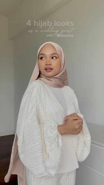 Hijab For Wedding Guest, Wedding Guest Hijab Style, Satin Shawl Tutorial, Satin Hijab Style, Satin Hijab Tutorial, Shawl Outfit Ideas, Wedding Guest Hijab, Satin Shawl Hijab, Hijabi Wedding Guest Outfit