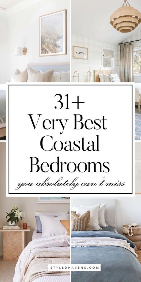 Searching for coastal bedroom ideas and decor? Coastal bedroom spaces are *our vibe* - and today, we've hand-picked our very fav coastal bedroom design inspo that you *need* to see. Whether you're looking for coastal interior inspo, for the perfect neutral bedroom, or just want to scroll through coastal style bedroom inspiration - *this* is the cozy bedroom inspo you're looking for! Beige Beach Bedroom, Coastal Bedroom Bedding, Coastal Vibe Bedroom, Coastal Master Bed Bedroom, Neutral Bedroom Ideas With Pop Of Color, Coastal Blue Bedroom, Neutral Coastal Bedroom, Modern Coastal Bedroom Ideas, Coastal Bedroom Design