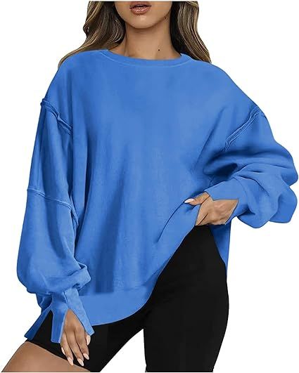 EAUFUM Fall Sweatshirt for Women 2023 Long Sleeve Patchwork Top Casual Loose Pullover Trending Fashion Plain Sweatshirts Ladies Sweatshirt, Oversized Crewneck, Loose Pullover, Tops Blouse, Fall Sweatshirt, Solid Clothes, Oversized Sweatshirt, Casual Pullover, Costumes For Women