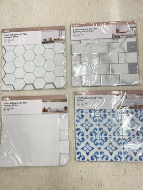 The $25 Kmart product people are going wild for: 'OMG I want them!' Diy Wall Tile, Vinyl Wall Tiles, Kitchen Splashback Tiles, Bathroom Transformation, Home On A Budget, Splashback Tiles, Kitchen Splashback, Bathroom Backsplash, Adhesive Tiles