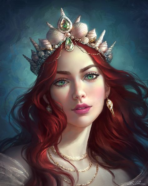 Selenada Art, Fantasy Art Ideas, Ocean Stuff, Fantasy Mermaids, Rain And Thunder, Long Red Hair, Women In Art, Beautiful Mermaids, Mermaid Princess