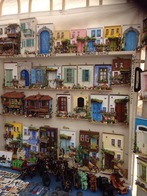 Recycled Miniature House, Miniature Neighborhood, Miniature Street, Miniature City, Italian Street, Pottery Houses, Doll House Plans, Travel Keepsakes, Miniature Rooms