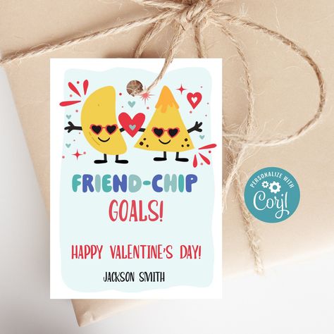 Printable Bag of Chips Valentine's Day Cards for Kids, Classroom Exchange Cards for School Parties, Cute Heart Day Tag, Editable With Corjl Printable Friends, Bag Of Chips, Class Valentines, Heart Day, Tag Print, Kids Classroom, Chip Bags, Cards For Kids, Valentine's Day Cards