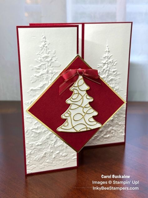 Stamping Up Christmas Cards Ideas, Gatefold Christmas Cards, Split Coast Stampers Cards Ideas, Stampin Up Decorative Trees Cards, Homemade Christmas Cards Ideas, Decorative Trees Stampin Up Cards, Special Fold Cards, Stampin Up Christmas Cards 2023, Christmas Cards Stampin Up Ideas