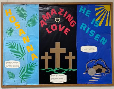 Easter Christian Bulletin Boards, Spring Religious Bulletin Boards, Easter Door Decorations Classroom Jesus, Christian Easter Bulletin Board Ideas, Lent And Easter Bulletin Boards, Easter Boards, Inspirational Bulletin Boards, Easter Bulletin Boards, Christian Classroom