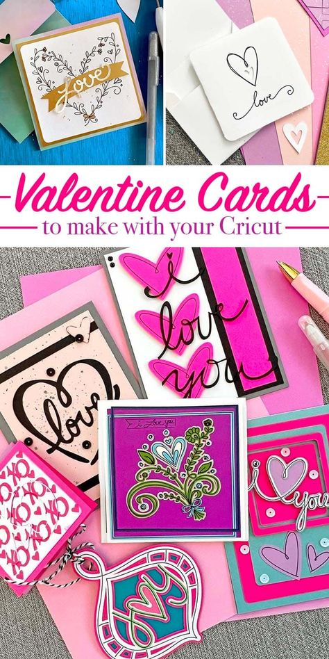 Easy Cricut Valentine Cards, Cards To Make With Cricut, Cricut Valentines Cards, Teacher Valentine Cards, Cricut Valentine Ideas, New Year Card Ideas, Sculpting Projects, Cricut Valentines Projects, New Year Card Making