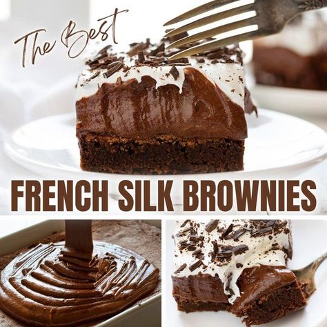 I am baker Brownie Refrigerator Cake, Refrigerator Cake, French Silk Pie, Pie Brownies, Silk Pie, I Am Baker, Poke Cake Recipes, Brownie Desserts, Best Brownies