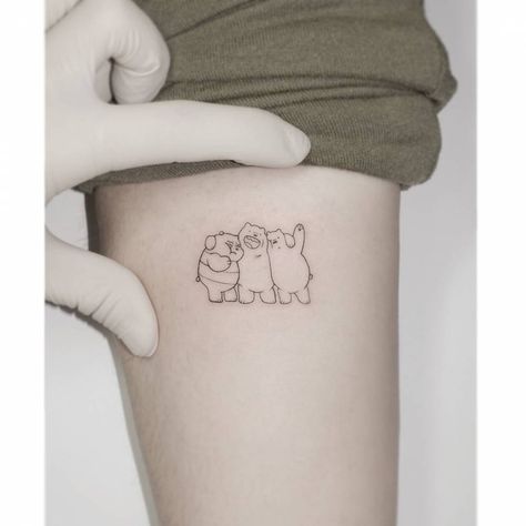 Meaningful Trio Tattoo Ideas, Bare Bears Tattoo, We Bare Bears Tattoo, Trio Best Friend Tattoos, Matching Trio Tattoos, Tattoo Trio, Trio Matching Tattoos, Tattoo Amigas, Tattoo Panda