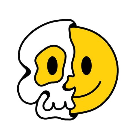 Cartoon Character Illustration, Smile Emoji, Half Skull, Dibujo Simple, Emoji Face, Line Doodles, Comic Book Layout, Doodle Characters, Posca Marker