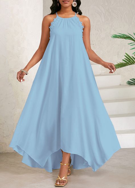 Caribbean Fashion, Summer Items, Sewing Alterations, Round Neck Dress, Wedding Dress Chiffon, Dress Chiffon, Bow Back, Spaghetti Strap Dress, Round Neck Dresses