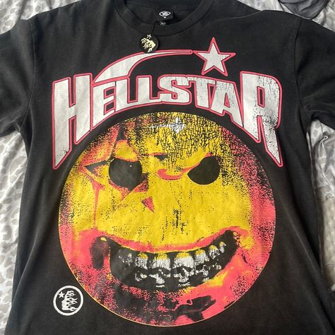 Medium Hell Star Shirt Hell Star Shirt, Hell Star, Graphic Streetwear, Star Black, Clothing Design, Star Shirt, Smile Face, Shirt Color, Black Gray