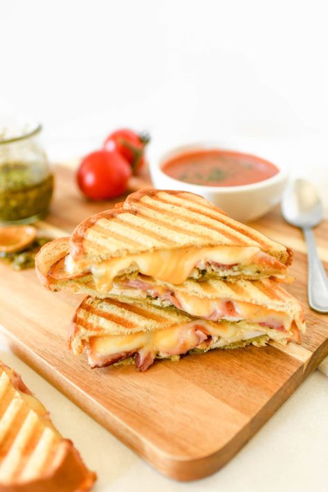 Pesto Panini, Soup Pairings, Cheese Panini, Panini Maker, Asiago Cheese, Melty Cheese, Three Cheese, Asiago, Monterey Jack Cheese