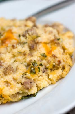 Sugar & Spice by Celeste: Sausage and Grits - Creamy, Cheesy and Decadent! Sausage And Grits Casserole, Grit Casserole, Grits Breakfast Casserole, Sausage And Grits, Sausage Grits, Breakfast Grits, Grits Breakfast, Quick Grits, Grits Casserole