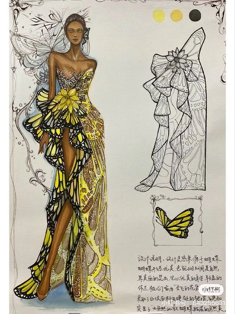 Animal Fashion Design, Fashion Design Sketches Digital, Butterfly Fashion Illustration, Fashion Design Sketches Aesthetic, Creative Fashion Illustration, Sketches Aesthetic, Lukisan Fesyen, Fashion Women Outfits, Fashion Sketchbook Inspiration