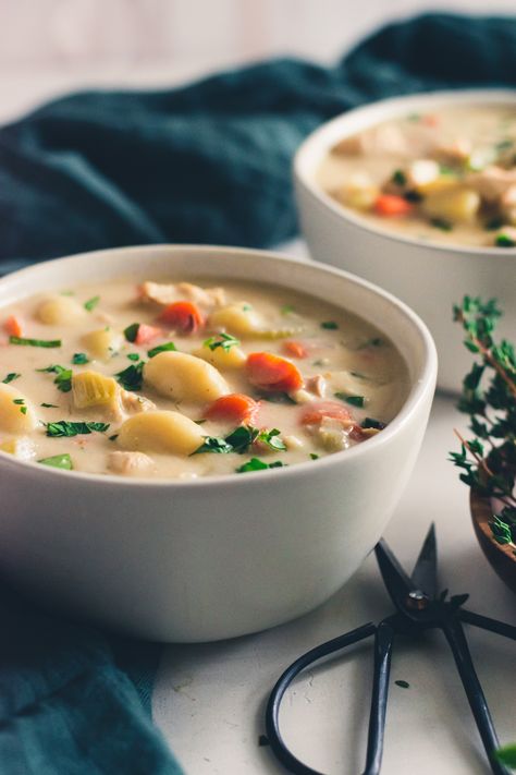 Creamy Gluten Free Chicken and Gnocchi Soup - Good & Well Gluten Free Gluten Free Chicken And Gnocchi Soup, Gluten Free Chicken Gnocchi Soup, Gluten Free Gnocchi Soup, Chicken And Gnocchi Soup, Gf Ideas, Chicken And Gnocchi, Gluten Free Gnocchi, Gf Food, Chicken Gnocchi