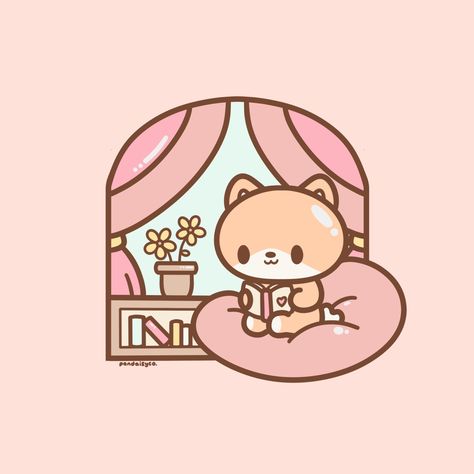 Illustration of a puppy sitting on a beanbag reading a book. Kawaii Folder, Coco Wyo, Little Puppies, I Thank You, Cute Creatures, Kawaii Art, Art Challenge, I Hope You, To Draw