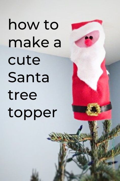 Decorate your chirstmas tree on a budget with this felt santa tree topper made from toilet paper roll, cardboard and some felt. quick and simple chirstmas tree topper idea. easy christmas craft idea. #hometalk Felt Tree Topper, Cheap Christmas Tree, Cheap Christmas Wreaths, Santa Tree Topper, Cheap Christmas Trees, Deco Mesh Garland, Felt Santa, Easy Fall Wreaths, Santa Tree